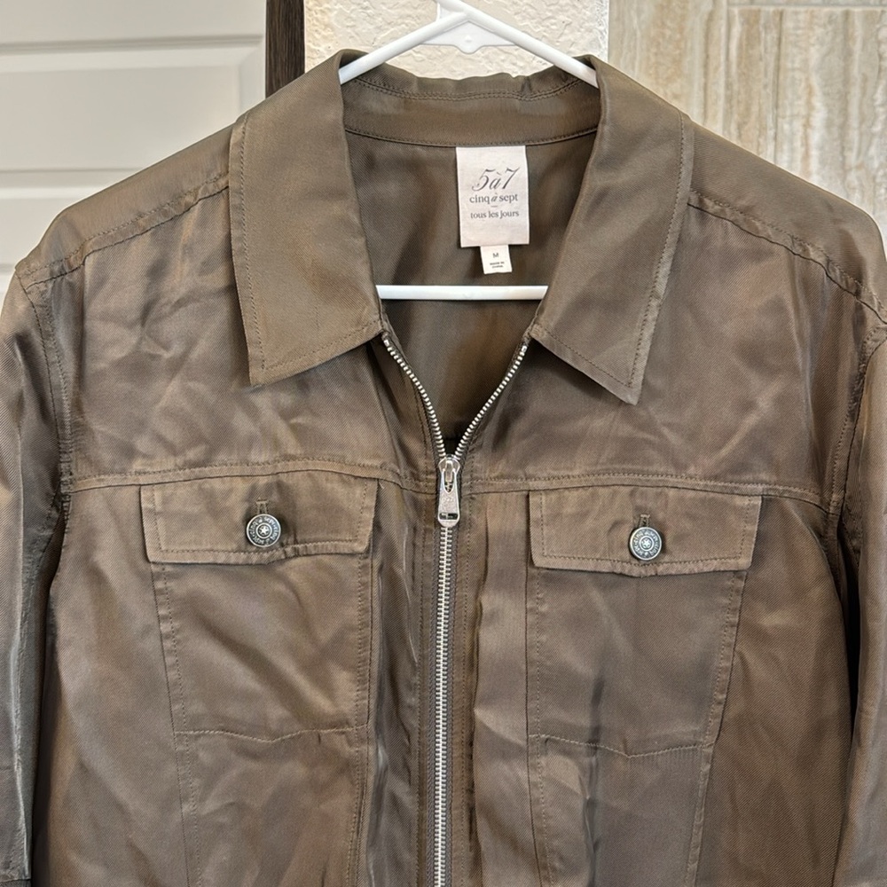 Cinq a Sept Helene Green Zip Peplum Jacket Size Medium - Picture 3 of 14